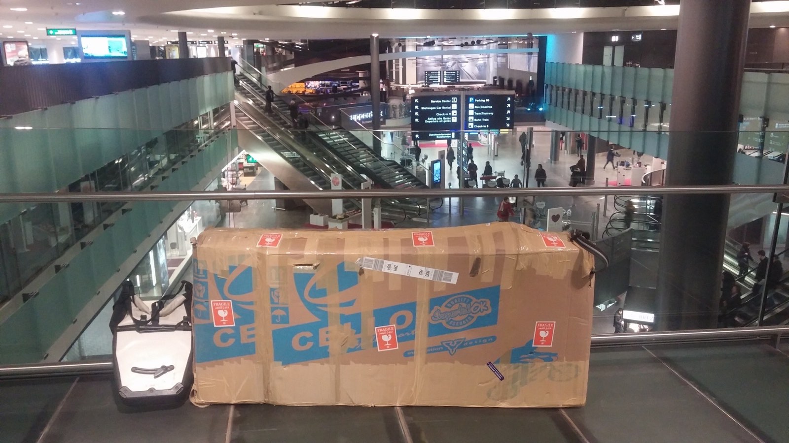 A bicycle travel box at Zurich Airport